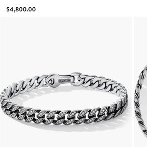 David Yurman Pave Diamond Curb Chain Bracelet Silver Large